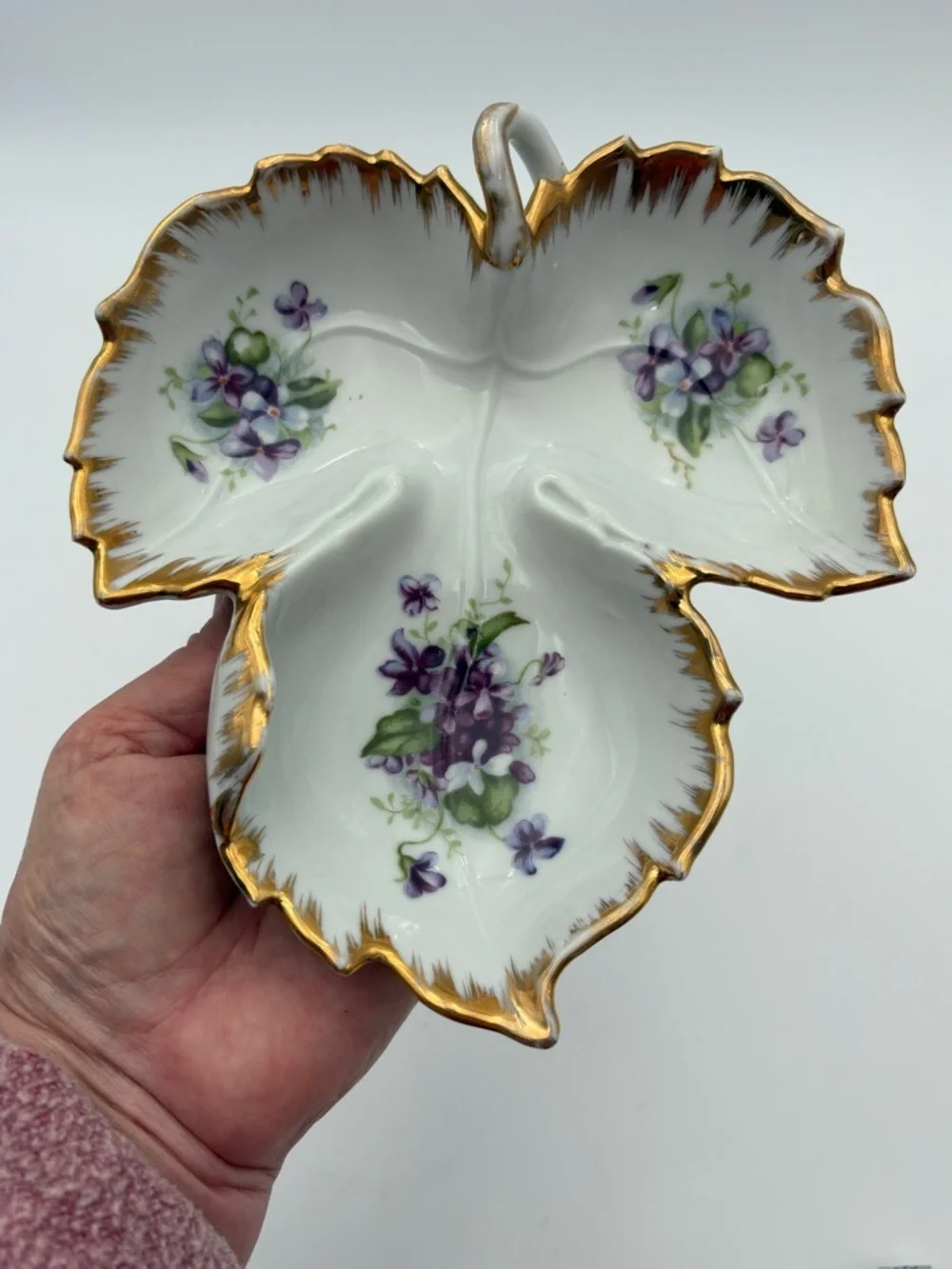 Vintage Kelvin Fine China Hand Painted Purple Violets Trinket Dish